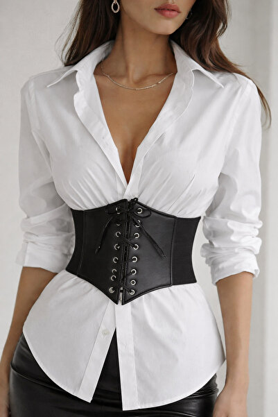 ERDESIGNN Kadın bağlamalı bel kemeri siyah kadın korseli bel kemeri