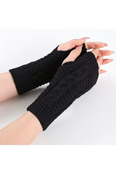 Generic قفازات شتوية بدون أصابع محبوكة ناعمة الملمس ودافئة