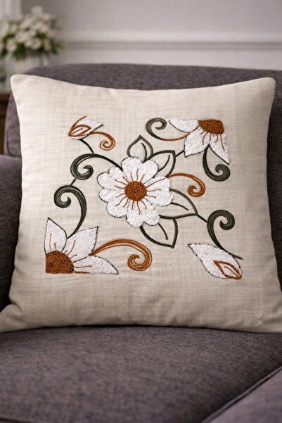 Hig Store Punch Embroidered Throw Pillow Cover 43X43Cm Decorative Everyday Th...