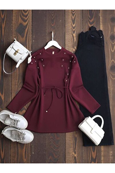 ŞAHİN TESETTÜR GİYİM BEL İPLİ KALP AKSESUAR ÜSTÜ TAŞLI TUNİK 5652