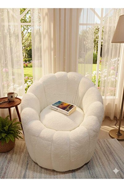 KRL Ecoy Tekli Koltuk Berjer Welsoft Kırık Beyaz [SALON,BALKON.OFİS]Papatya Puf