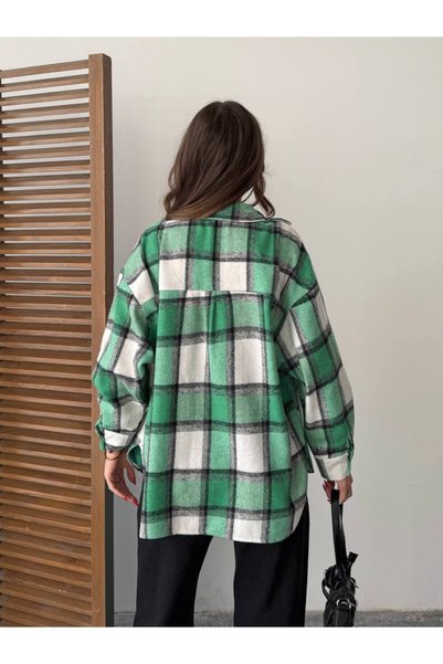 BE CHİC Cămașă flanel pentru femei, cu carouri, cu buzunare, croială oversize, lejeră, SGT1008