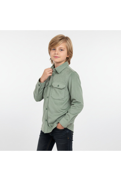 RBL COLLECTİON Erkek Çocuk Süet Gömlek Çift Cep Kapaklı Düğmeli
