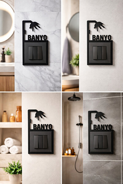 patre Banyo Işık Anahtarı Dekoratif Siyah Pleksi Çerçeve | Modern BANYO Yazılı Anahtar Süsü