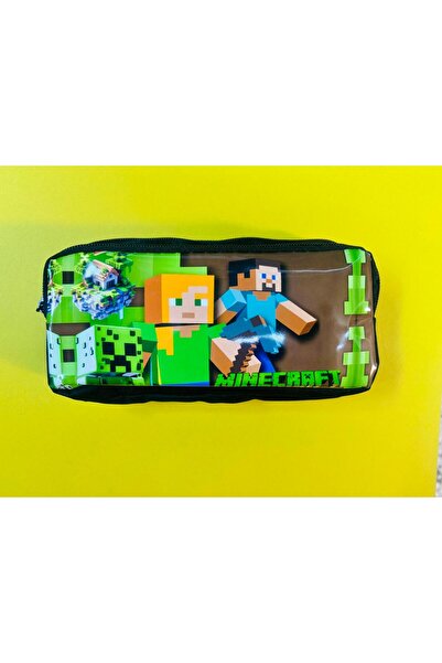 Deniz Oyuncak Mınecraft desenli Çift Fermuarlı Kalem Kutusu|Geniş Hacimli |Sert Yüzey |Okul Çantası Kalemlik