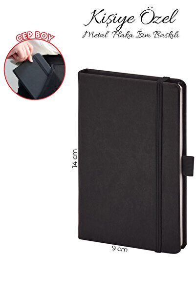 Giftino Kişiye Özel İsim Baskılı Siyah Lüx Termo Deri Cep Boy Defter Sert Kap...