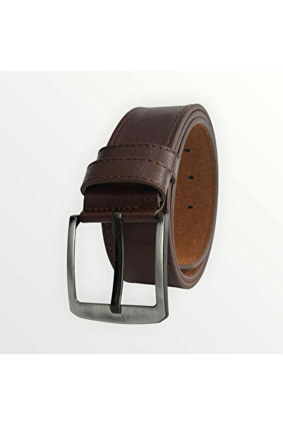 Mia Belt Men's Belt Stitched Brown Faux Leather Suitable for Jeans and Canvas Pants Width: 4.5 cm