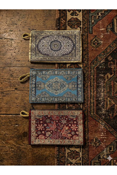 Gamy Bags محفظة نقود صغيرة وحقيبة مكياج صغيرة من القماش المنسوج بنمط كليم أصلي مع سحاب