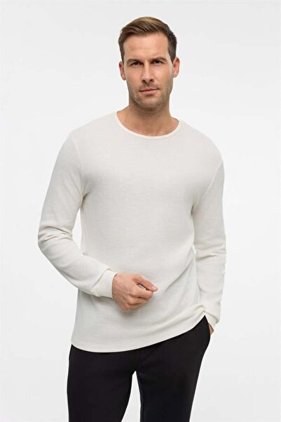 SÜVARİ Beyaz Slim Armürlü Bisiklet Yaka Triko