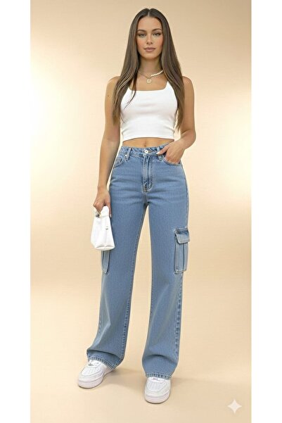 NWC Lovrens 90s Стреч Казуални Дамски Бебешки Сини Супер Висока Талия Казуалн...