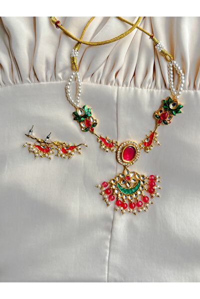 Moon and Cloud Lotus Detaylı Tasarım El Yapımı Kolye ve Küpe Seti