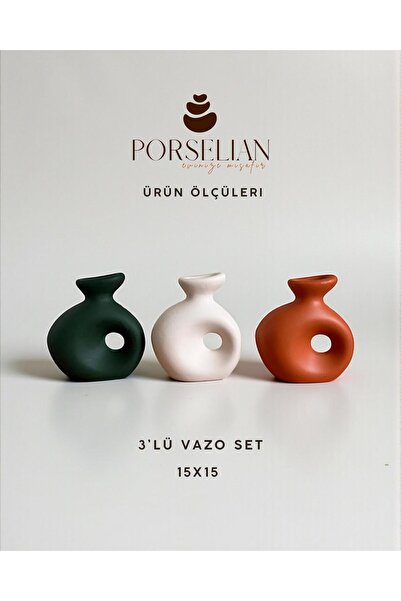 Porselian El Yapımı Delta Model Modern Dekoratif 3lü Vazo