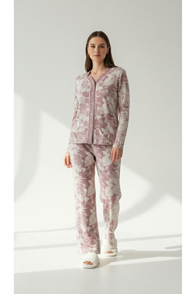 PJS Women's Pajama Set Women's Flower-Patterned Pajama Set Women's Button-Free Pajama Set