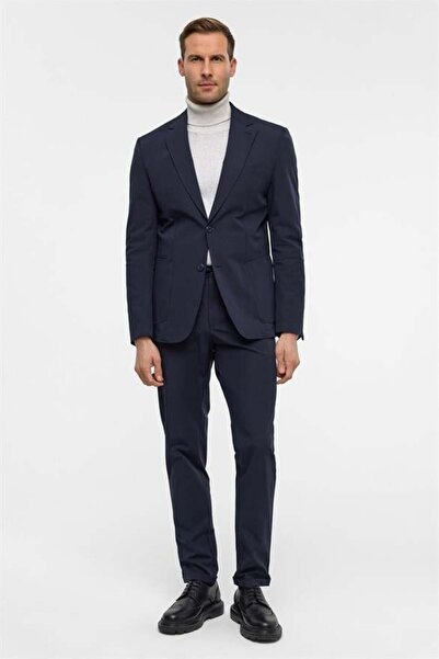 SÜVARİ Lacivert Slim Desenli Mono Yaka 6 Drop Takım Elbise