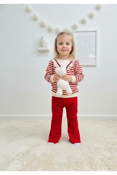 Murat baby collection طقم بناتي مكون من قطعتين بتفاصيل دانتيل وفيونكة على الج...