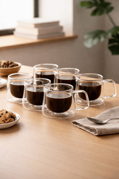 Mithra Life 6 قطع 120 مل كوب قهوة إسبريسو زجاجي مزدوج الجدار MIT1284