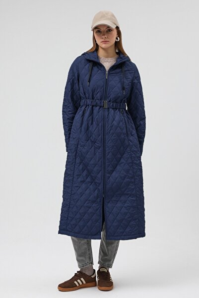 QANU Premium Quilted Coat Navy Blue