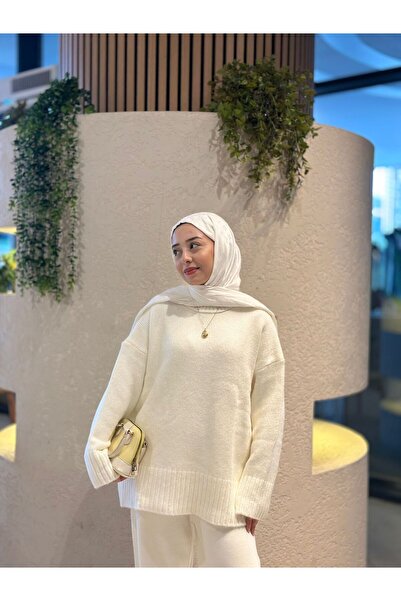 MODA Γυναικείο πλεκτό πουλόβερ υψηλής ποιότητας oversized Λευκό