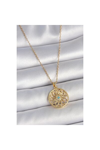 Epilons 316L الصلب لون الذهب سلسلة الأزرق حجر اللوتس نموذج قلادة المرأة