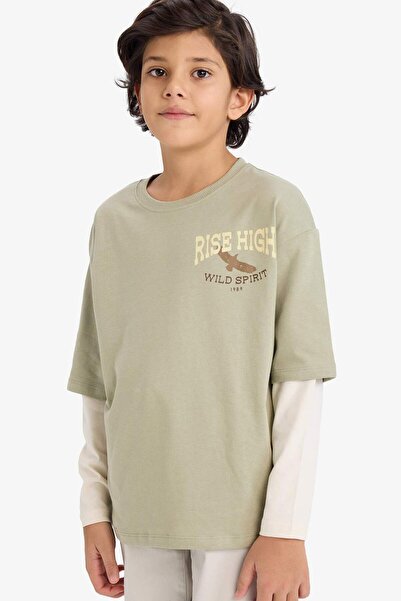 DeFacto Boys' Oversized Wide Fit Crew Neck Printed Long Sleeve T-Shirt G6323A826Sp