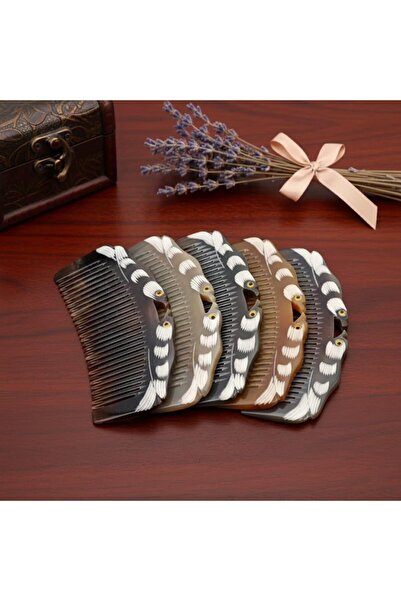 Sarego مشط شعر طبيعي مصنوع يدويًا من عظم حقيقي مضاد للكهرباء الساكنة بنمط طيو...