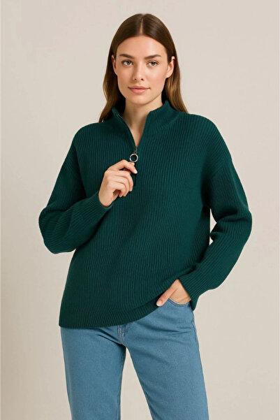 nedo7 Half Zipper Knitwear Sweater – Thessaloniki Knit, Mock Neck , Cotton Woven, Oversized Long Sleeve Winter Mod