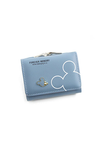 Miniso Blue Mickey Disney Cartoon Mickey Mouse Wallet for Women's PU Leather Coin Purse Woman Mini Short Wa