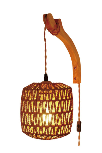 Generic Boho Plug in Wall Sconce Paper Rope Hand Woven Hanging Lamp Wood Arm Rustic Farmhouse Light