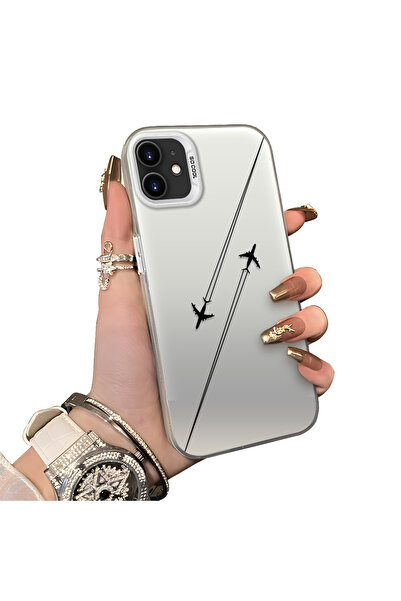 ucuc iPhone 11 Compatible Silicone Edge Hard Back Anti-Fall Case Airplane Show