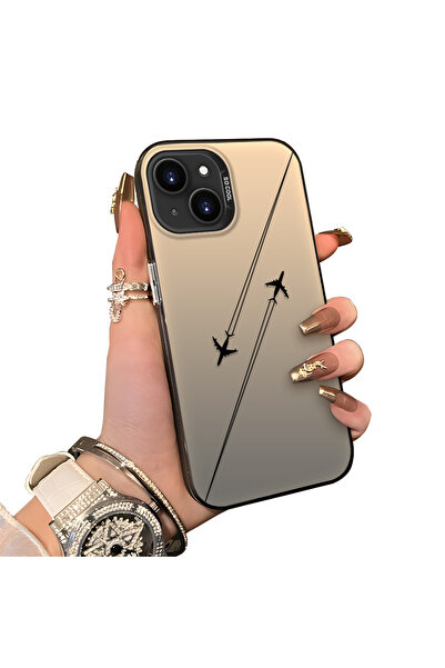 ucuc iPhone 13/14 Uyumlu Silikon Kenar Sert Arka Anti Düşme Kılıfı Uçak Göste...