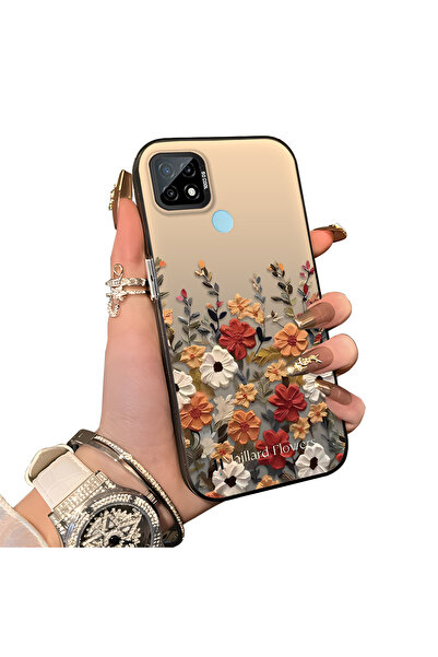 ucuc حافظة مضادة للسقوط من السيليكون المتوافقة مع هاتف Realme C21، زهرة جميلة