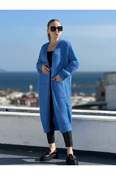 MİVTO Long Cardigan with Self-Pocket