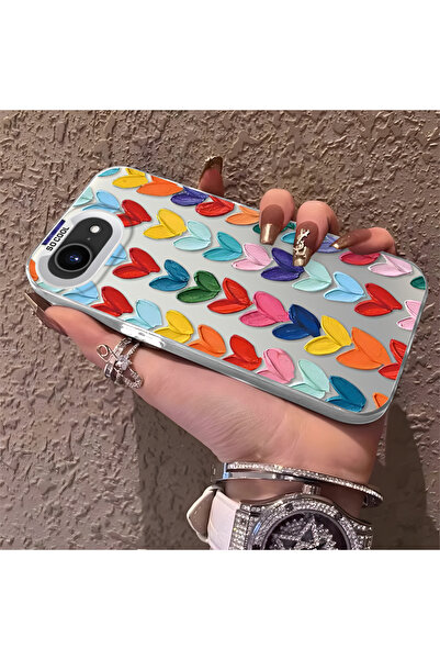 ucuc iPhone 16E Compatible Silicone Edge Hard Back Anti-Fall Case Colorful Heart