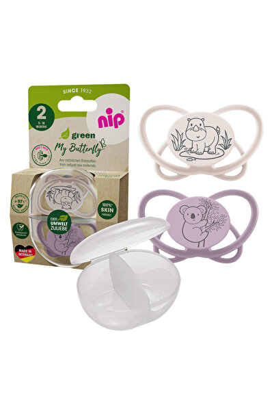 Nip Green Natural Eco-Friendly Butterfly Orthodontic Soother with Sterilizer Case 5-18M, 2pcs, Ultra