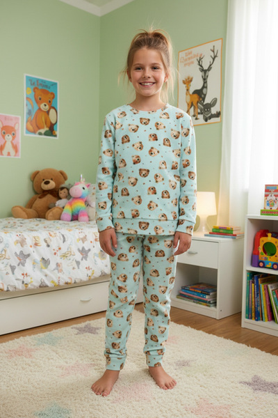 Fulla Moda Teddy Bear Patterned Fleece Unisex Children's Pajama Set