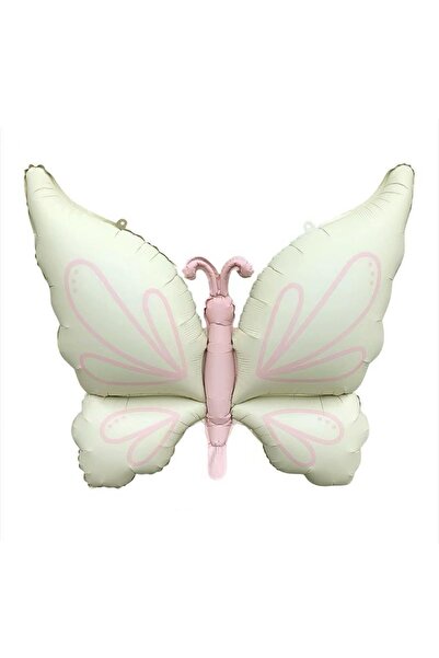 Patladı Gitti Mat Pastel Krem Kelebek Folyo Balon Büyük Boy