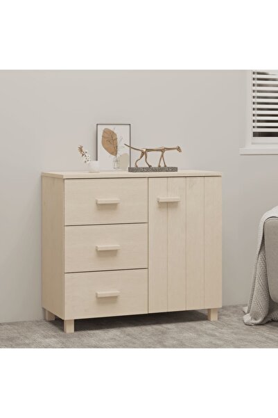 vidaxl خزانة جانبية من خشب الصنوبر الصلب، لون بني عسلي، من هامار، أبعادها 90×40×80 سم