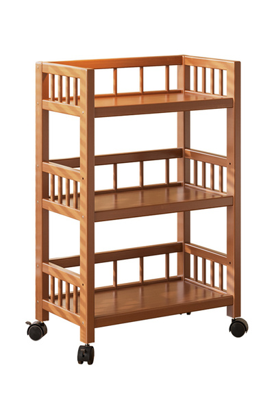 Generic Bamboo Rolling Storage Cart 3 Tier Shelves Utility Kitchen Trolley Natural Wood Wheels