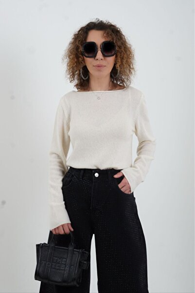 Zelish My Sister Ecru 100% Cashmere Boat Neck Sweater