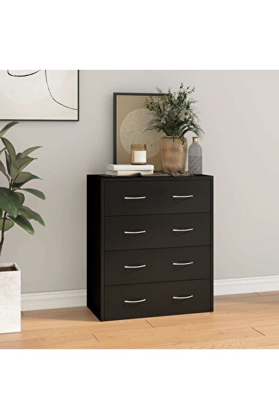 vidaxl خزانة جانبية بأربعة أدراج، 60 × 30.5 × 71 سم، لون أسود