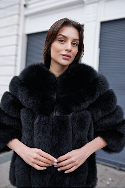 Levin Peak Dominera Yarım Kol Premium Kürk Kaban Siyah