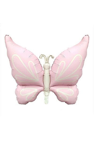 Patladı Gitti Mat Pastel Pembe Kelebek Folyo Balon Büyük Boy