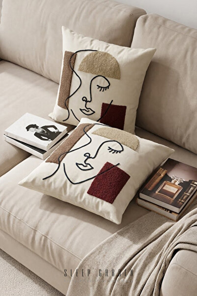 Sleep Garden Woman's Face Brown Puch Throw Pillow 45X45 2 Pieces