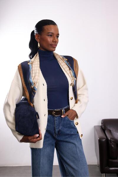 5in1Canpolat Cream Buttoned Soft Textured Cardigan 5120