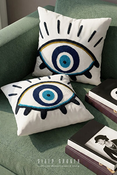 Sleep Garden Nazar Boncuğu Punch Throw Pillow 45X45 cm 2 Pieces