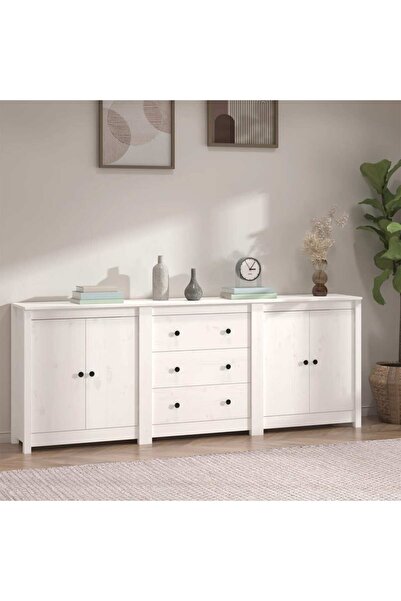 vidaxl Sideboard White 210x35x80 cm Solid Wood Pine