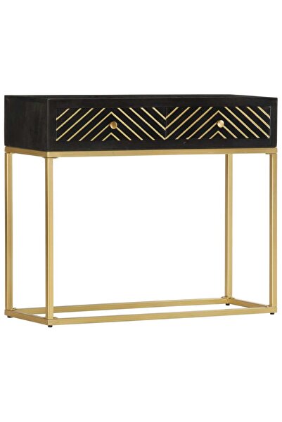 vidaxl Console Table Black and Gold 90x30x75 cm Solid Mango Wood