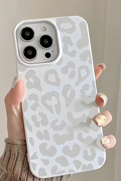 Coverzone حافظة هاتف من السيليكون المخملي عالي الجودة بتصميم خاص متوافقة مع هاتف iPhone 14 Pro - أبيض ليوبارد