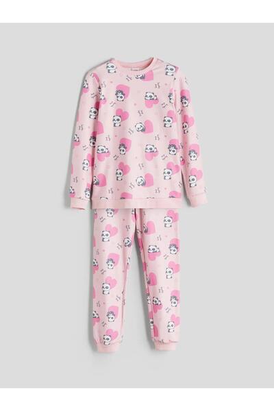 LC Waikiki guler rotund cu imprimeu Set de pijamale pentru fete (W5)