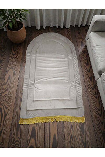 Islamic سجادة صلاة فاخرة من قماش مخملي ناعم مع حشوة إسفنجية سميكة مريحة للركبتين والظهر - بيج